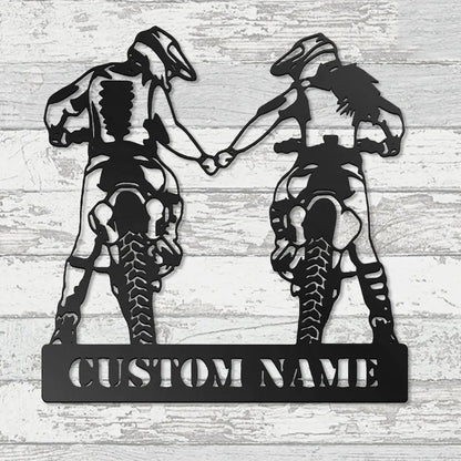 Custom Motocross Husband and Wife Family Metal Wall Art Sign With Led Lights