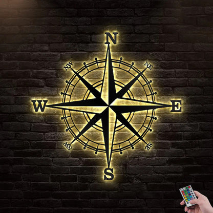 Compass Metal Wall Art With Led Lights