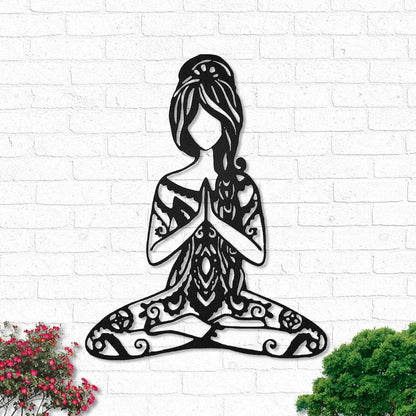 Yoga Girl In Hippie Style Metal Wall Art With LED Lights