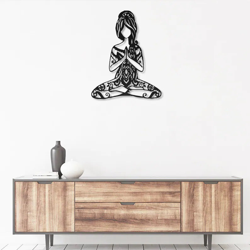 Yoga Girl In Hippie Style Metal Wall Art With LED Lights