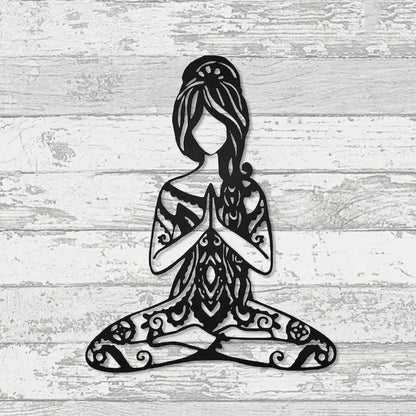 Yoga Girl In Hippie Style Metal Wall Art With LED Lights