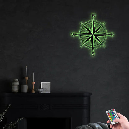 Compass Metal Wall Art With Led Lights