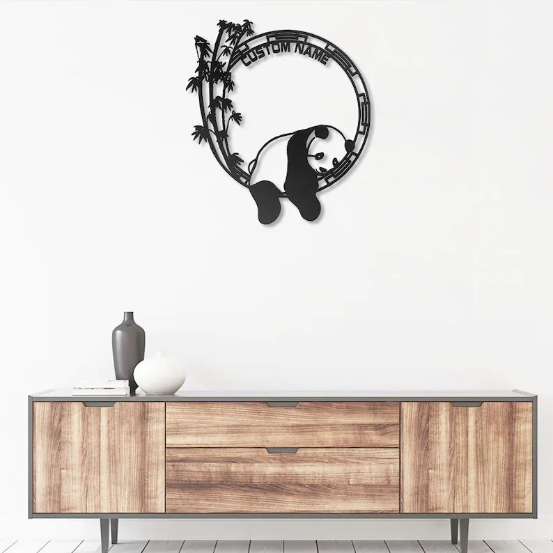 Custom Panda Bear Metal Wall Art With Led Lights