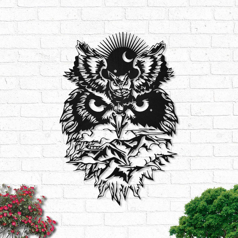 Sun and Moon Owl Metal Wall Art With LED Lights