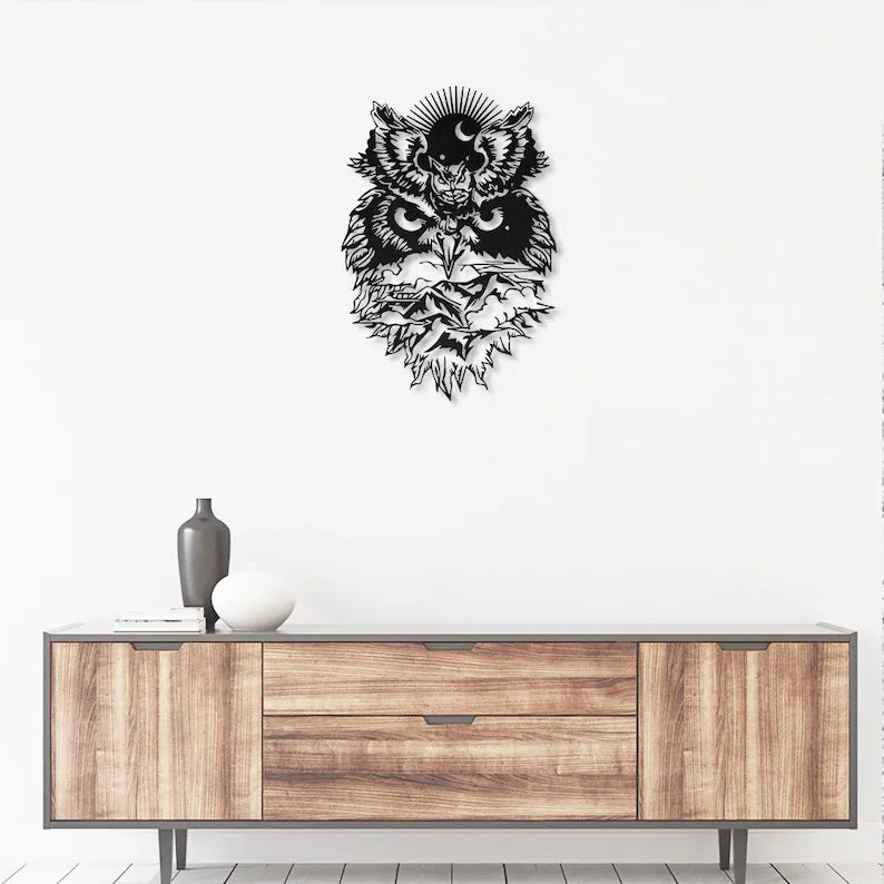 Sun and Moon Owl Metal Wall Art With LED Lights