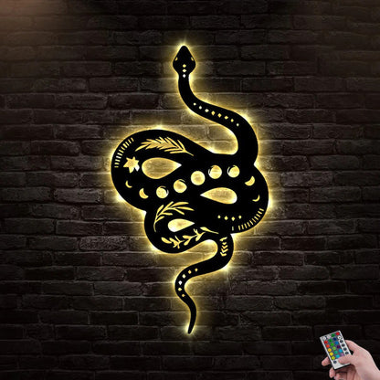 Snake Moon Phase Metal Wall Art With Led Lights