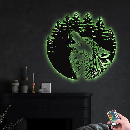 Wolf Metal Wall Art With LED Lights