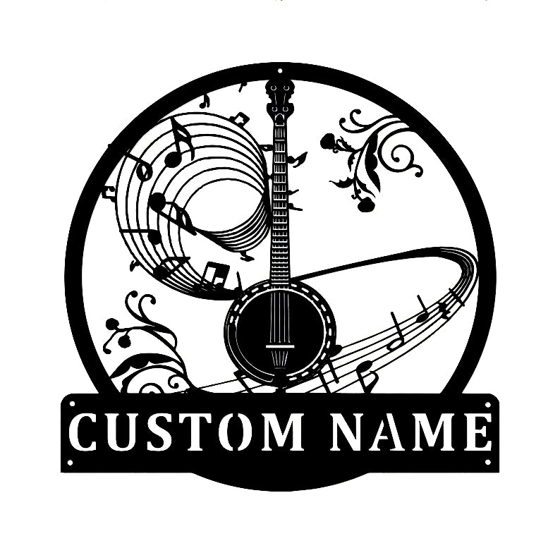 Personalized Banjo Metal Wall Art With LED Lights