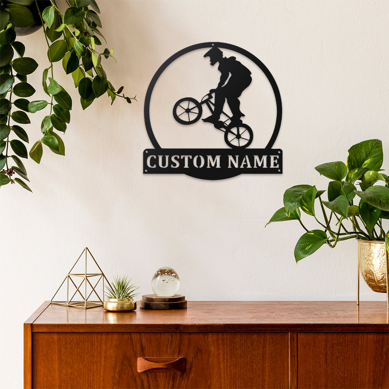 Personalized BMX Biker Metal Wall Art With LED Lights