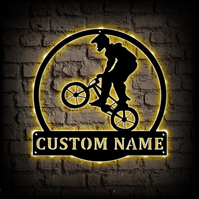 Personalized BMX Biker Metal Wall Art With LED Lights