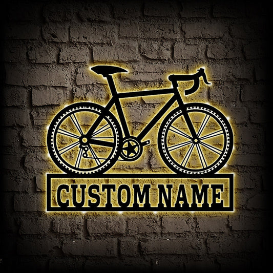 Personalized Bicycle Metal Sign With LED Lights