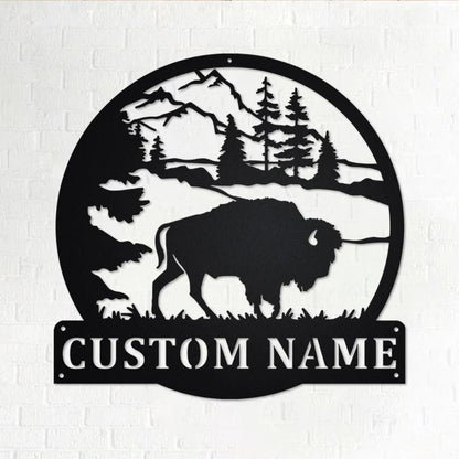 Custom American Bison Metal Wall Art With LED Lights