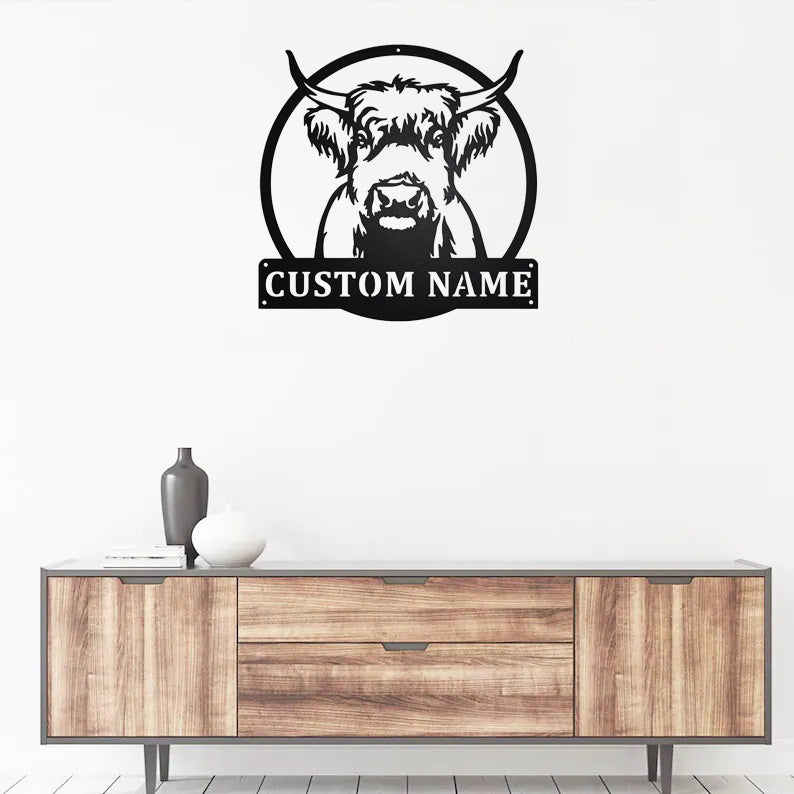 Custom Highland Cow Metal Wall Art